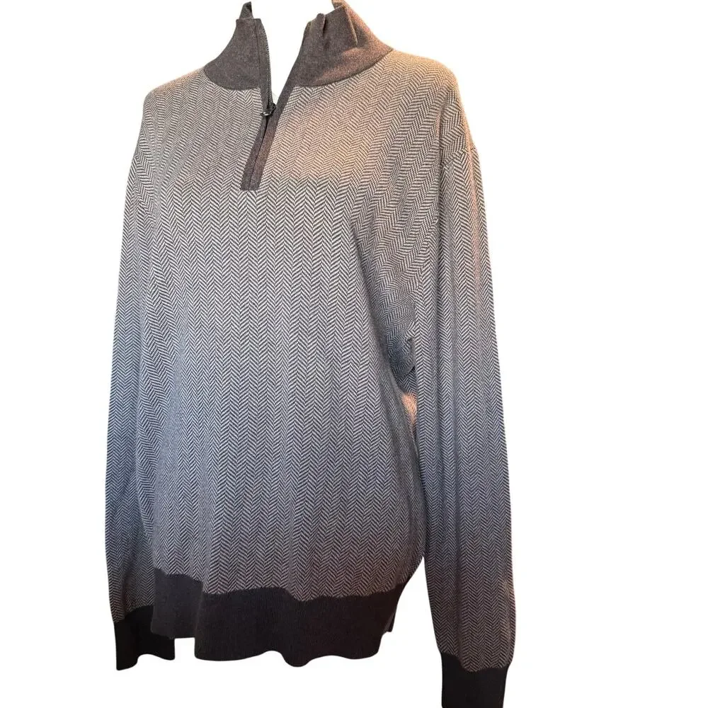 J.Crew 100% Cotton Herringbone Half Zip Sweater, Chocolate, Men's Large